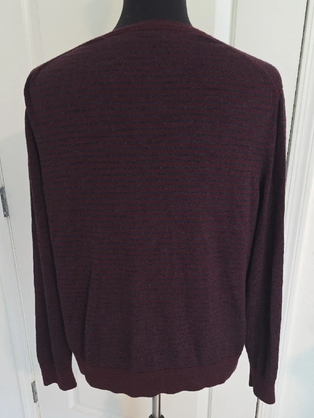 Banana Republic Men's 100% Merino V-Neck Striped Sweater in Burgundy and Grey